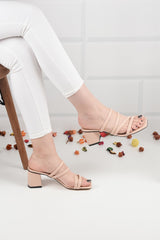 Women's Cream Leather Heeled Slippers Sandals Ba20888