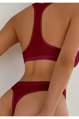 Women's Claret Red Color Camisole Fabric Underwear Set - Swordslife