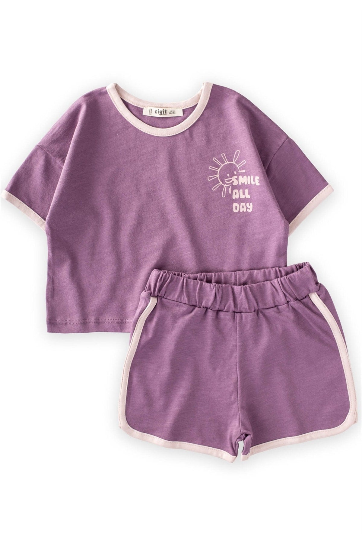 Pile Garnish Oversize Shorts Set 1-7 Ages Purple