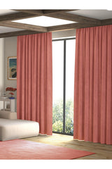 Velvet Textured Salmon Color Island Backdrop Curtain Extraforward Pleated - Swordslife