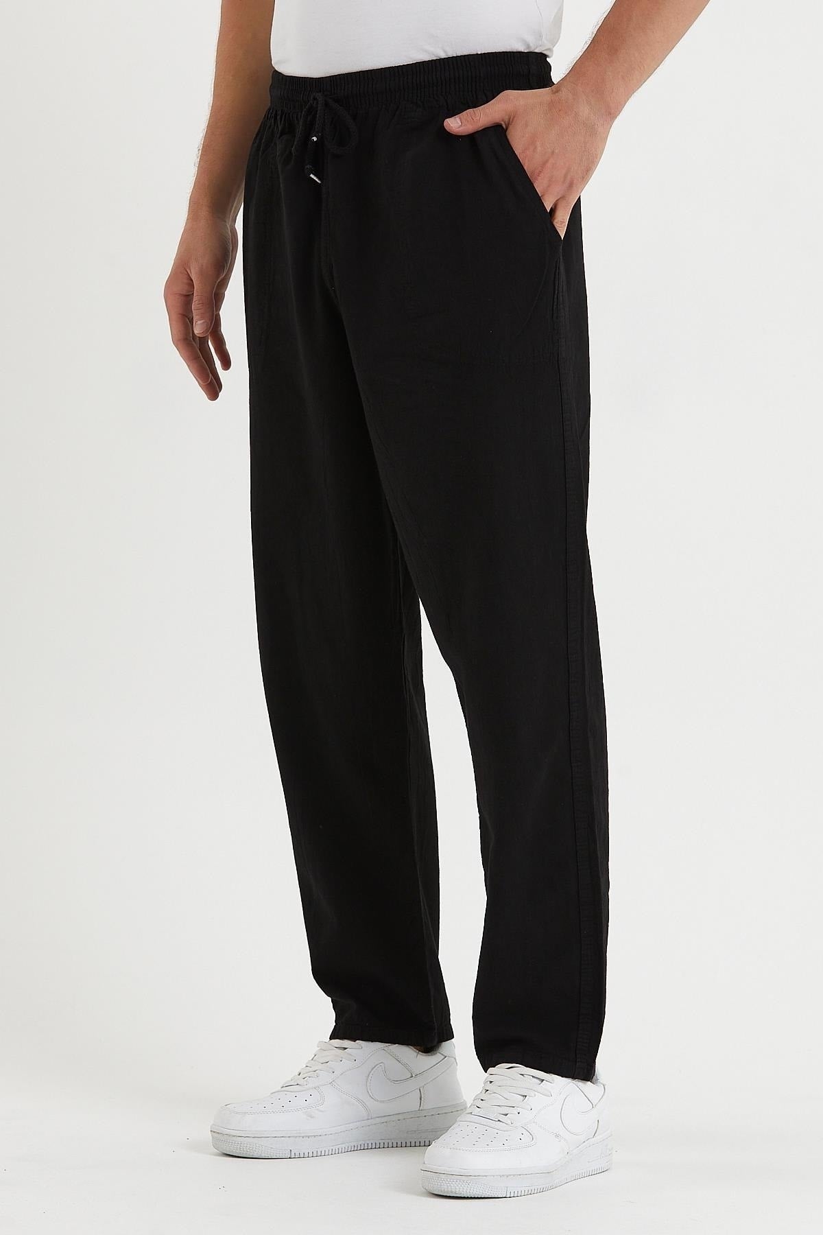 Men's Black Color Linen Trousers