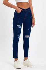 Laser Cut Ripped Detailed Slim-Line Gathering Skinny Jeans Trousers - Swordslife