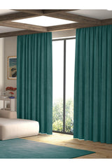 Velvet Textured Petrol Color Island Backdrop Curtain Extraforward Pleated - Swordslife