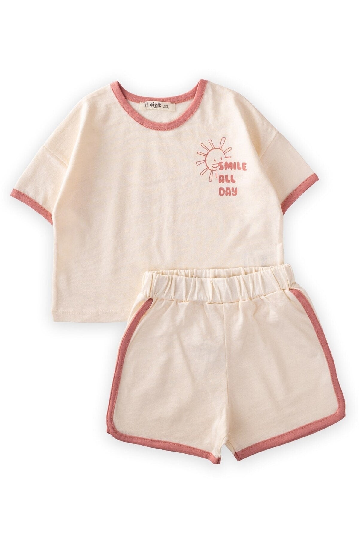 Piping Garnish Oversize Shorts Set 1-7 Years Sand