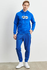 Men's Sax Blue Standard Fit Normal Cut Elastic Waist And Legs Comfortable Sports Sweatpants