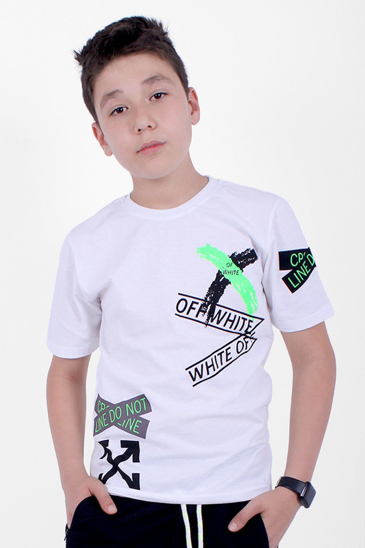 3 Piece Printed X Collection Boys White Black Gray T-shirt