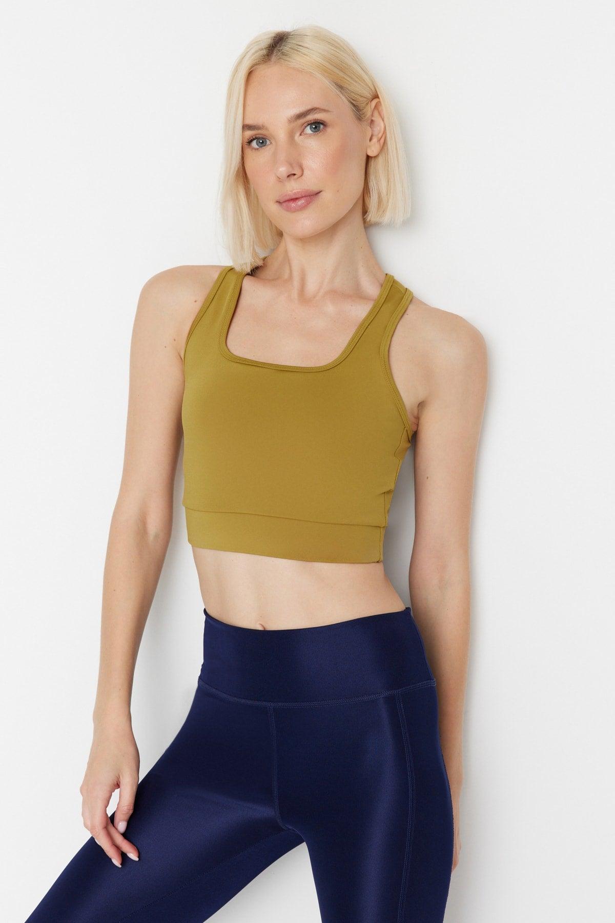 Oil Green Supported Back Detail Square Collar Sports Bra TWOSS22SS0040 - Swordslife