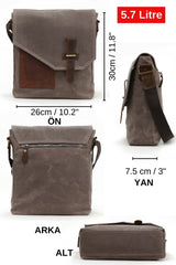 Cappadocia Genuine Leather 4035 Teos Waterproof Brown Postman Shoulder Waxed Canvas Laptop Bag