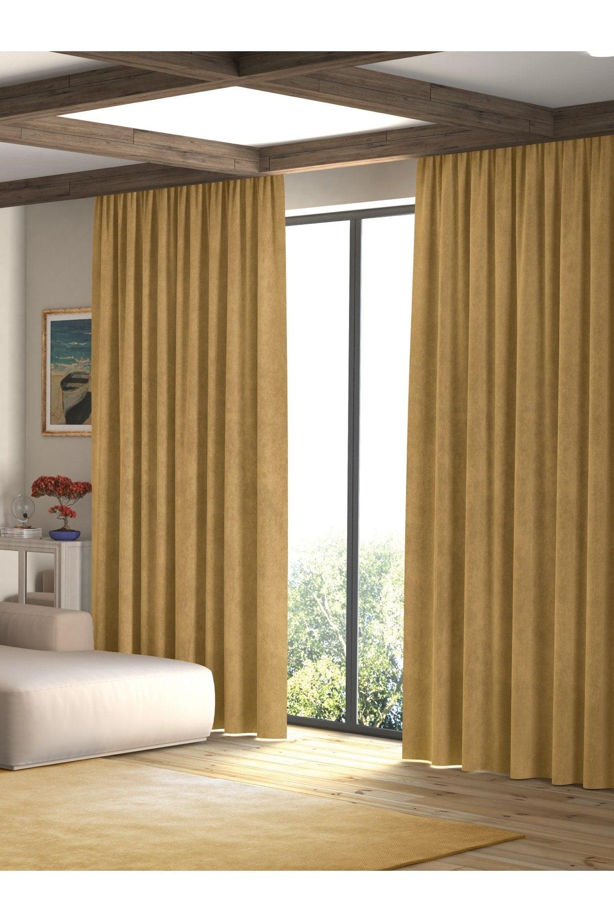 Velvet Textured Camel Feather Island Backdrop Curtain Extraforward Pleated - Swordslife