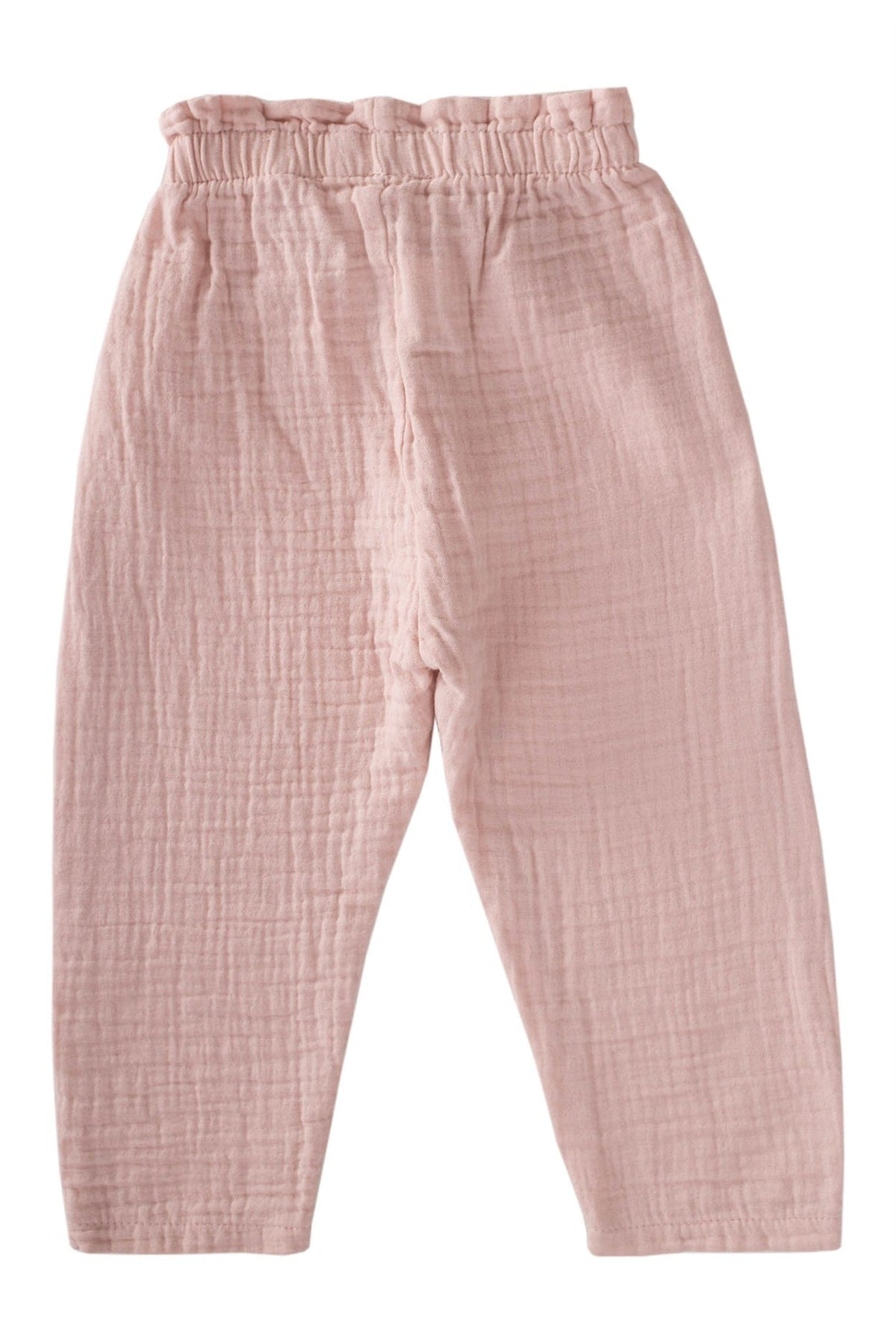 Organic Ruffle Waist Wide Cut Muslin Trousers Ages 1-8 Powder Pink