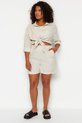 Beige Striped Linen Look Shorts & Bermuda TBBSS23AP00022 - Swordslife