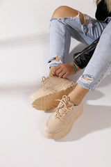 Casual Women's Beige Sneakers High Sole 6 Cm Comfortable Lightweight Sneaker 001