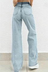 Oslo Light Blue Snow Wash Power Lycra Super High Waist Loose Leg Jeans Palazzo (wide Leg) - Swordslife