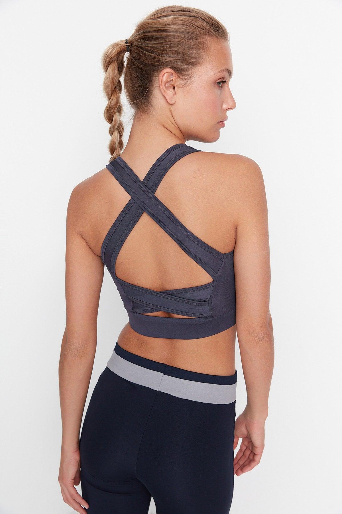 Dark Anthracite Back Detail Square Collar Sports Bra TWOSS22SS0040 - Swordslife