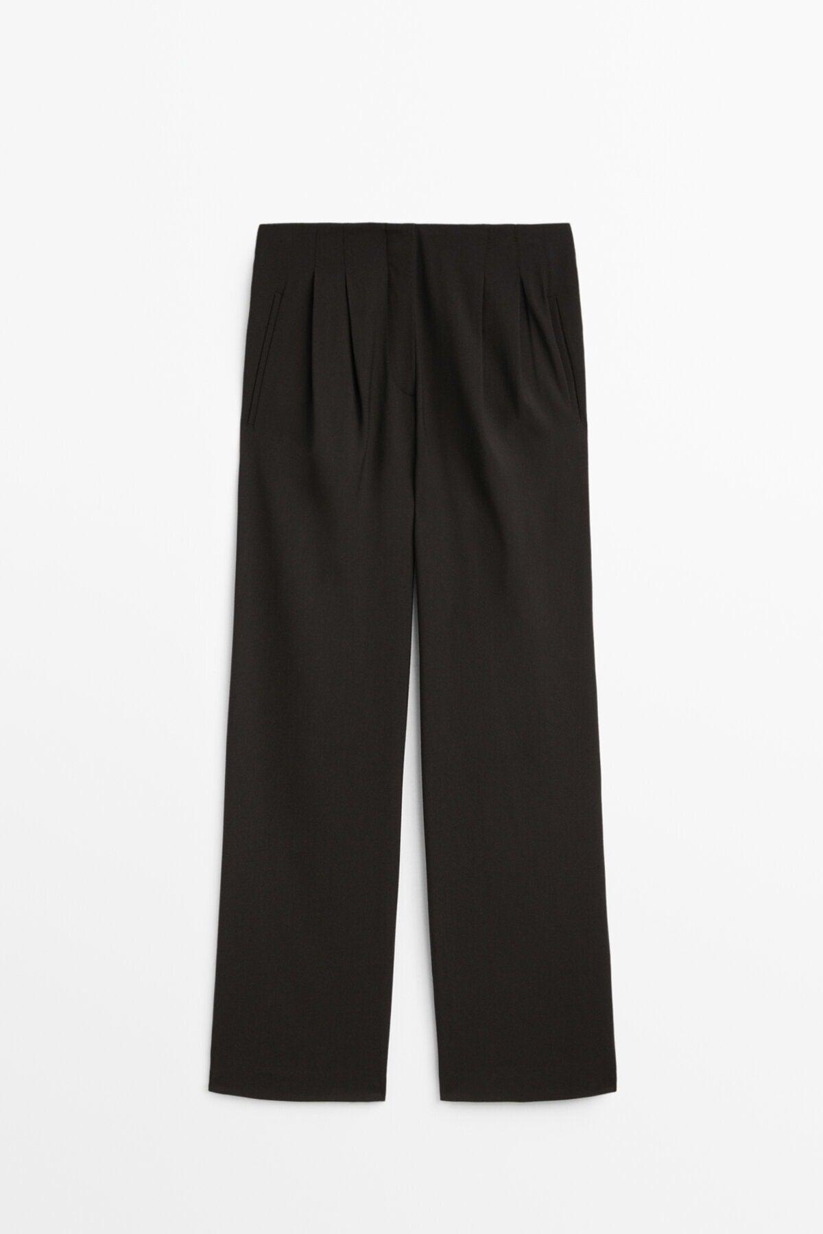 Black Pleated Wide Leg Trousers - Swordslife