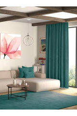 Velvet Textured Petrol Color Island Backdrop Curtain Extraforward Pleated - Swordslife