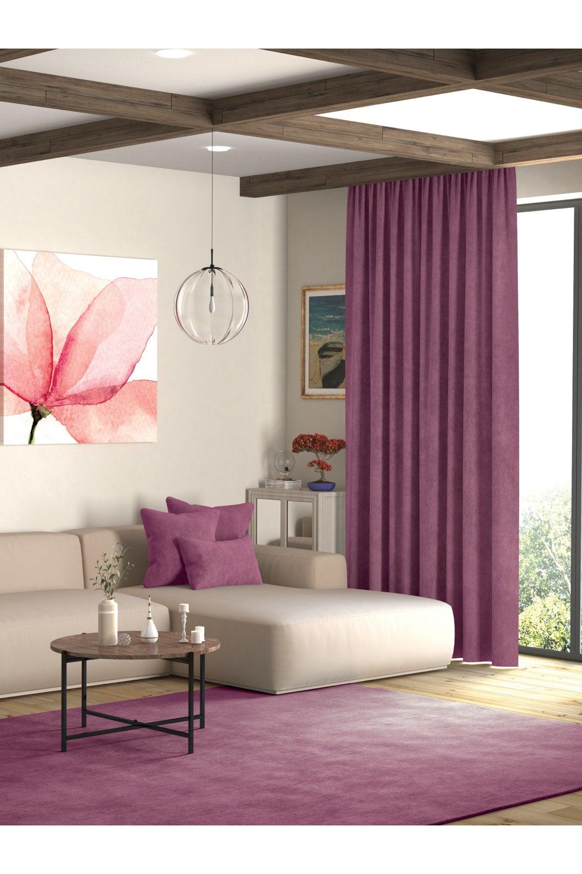 Velvet Textured Mountbatten Pink Island Backdrop Curtain Extraforward Pleated - Swordslife