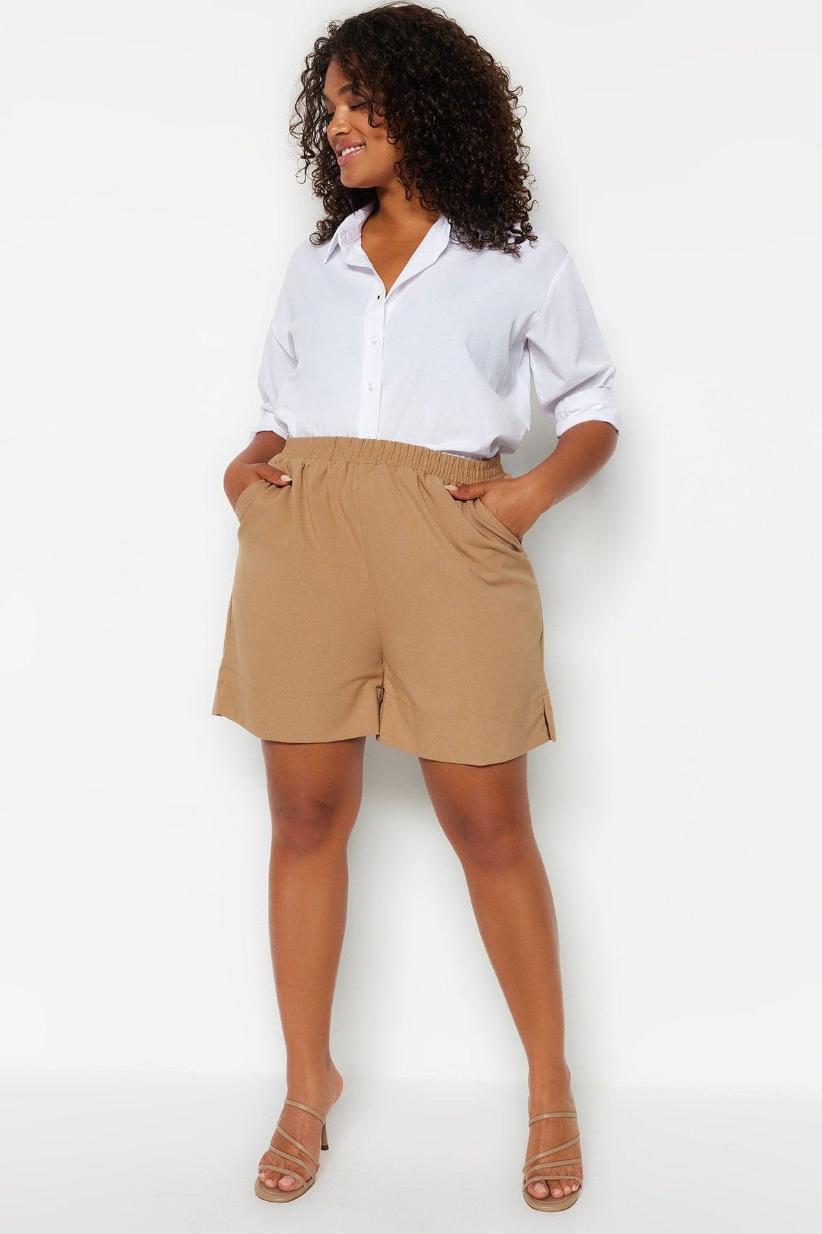 Brown High Waist Woven Shorts & Bermuda TBBSS23AP00015 - Swordslife