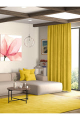 Velvet Textured Indian Yellow Island Backdrop Curtain Extraforward Pleated - Swordslife