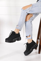 Casual Women's Black Suede Sneakers High Sole 6 Cm Comfortable Lightweight Sneaker 001