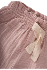 Organic Ruffle Waist Wide Cut Muslin Trousers Ages 1-8 Powder Pink