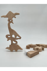 Natural Wooden Dinosaur Set, Organic Wooden Toy, 10 Piece Wooden Animal Set