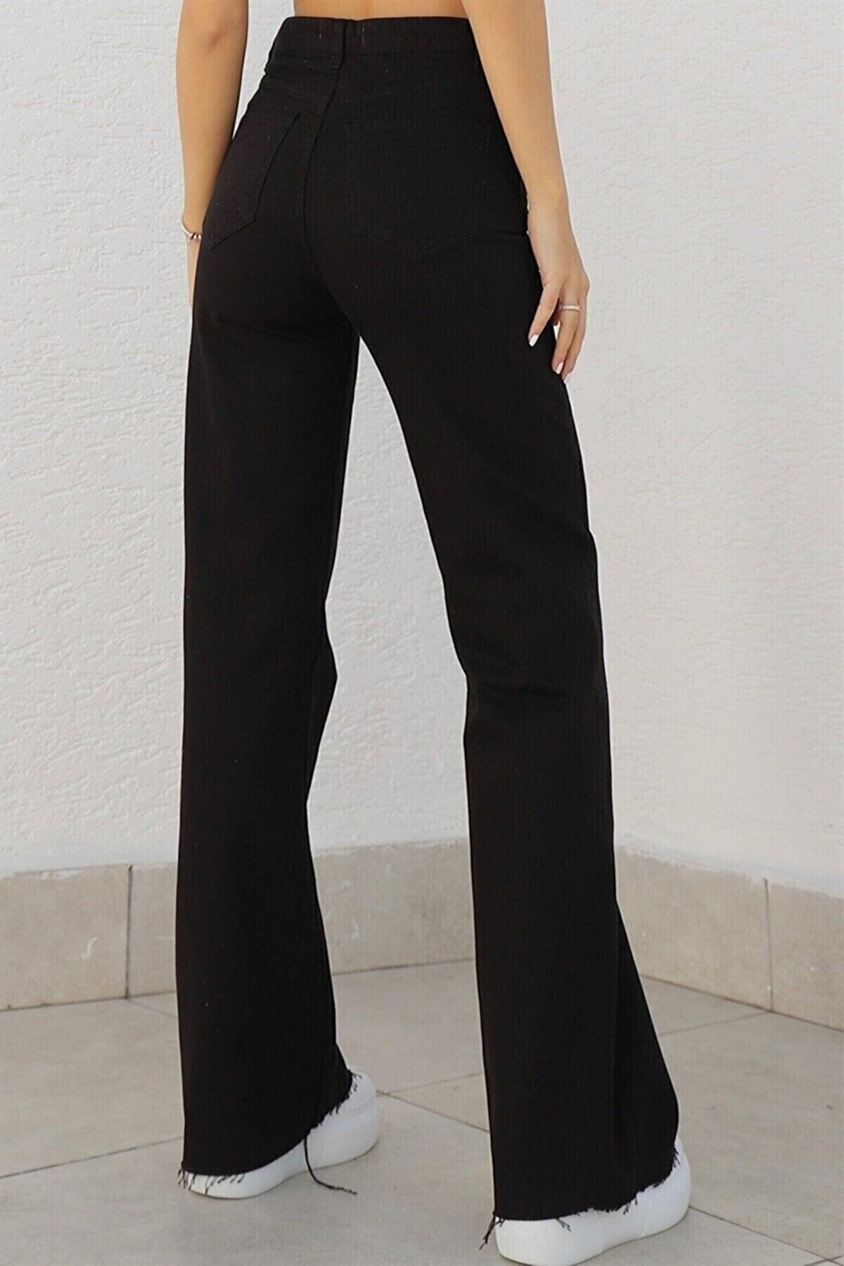 Black Lycra 90's Super High Wide Leg Denim Palazzo Trousers - Swordslife