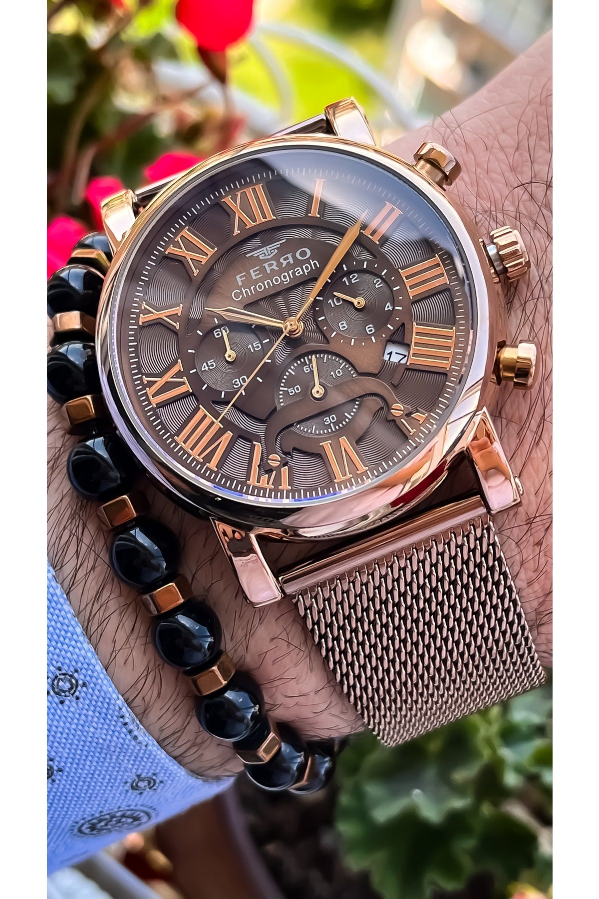 Chronograph Functions Active Brown Men's Wristwatch Bracelet