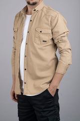 Slim Fit Men's Denim Shirt Beige