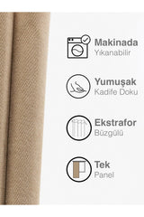 Velvet Textured Khaki Color Island Backdrop Curtain Extraforward Pleated - Swordslife