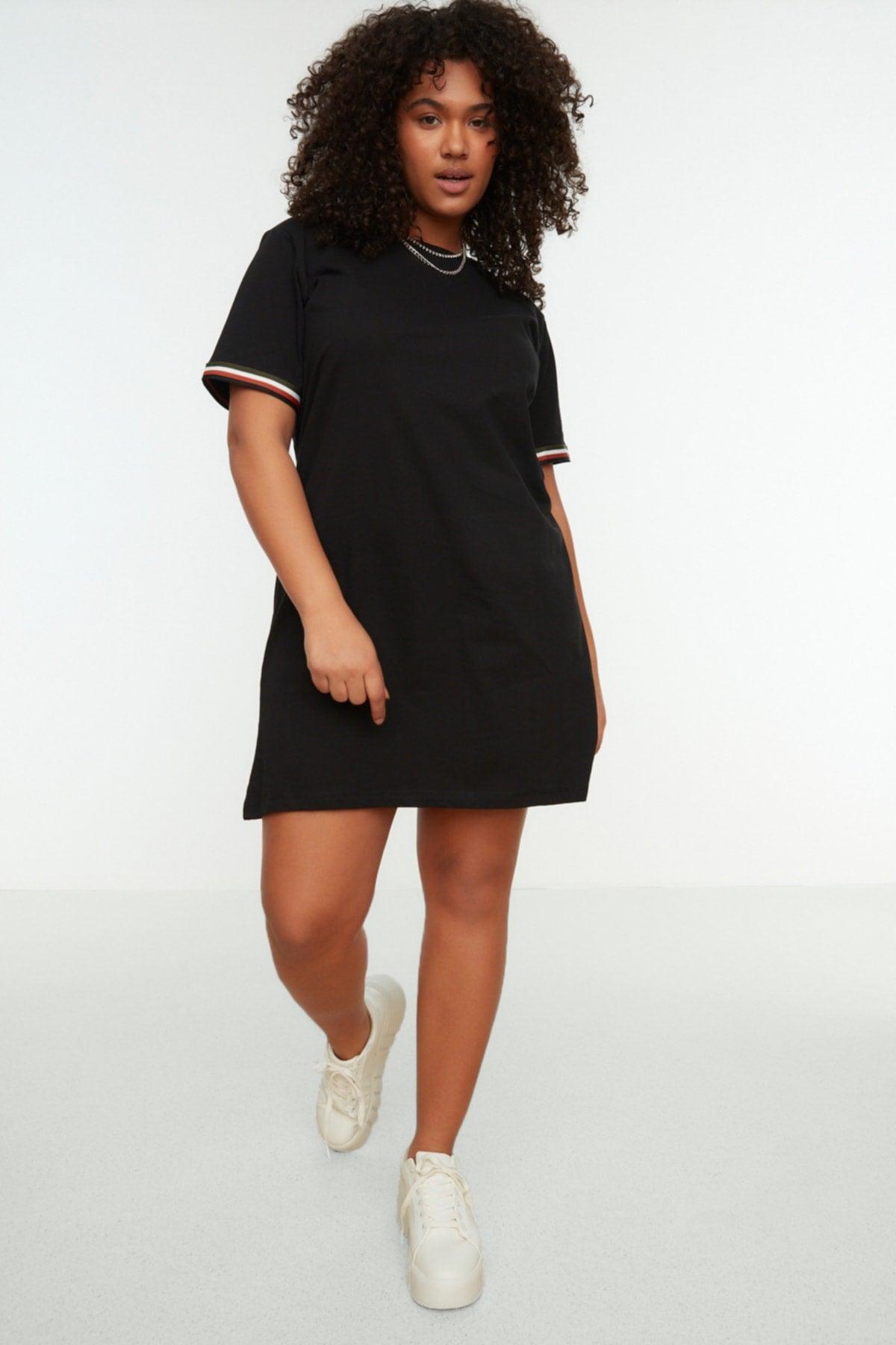 Black Knitted Crew Neck T-Shirt Dress TBBSS22EL1591 - Swordslife